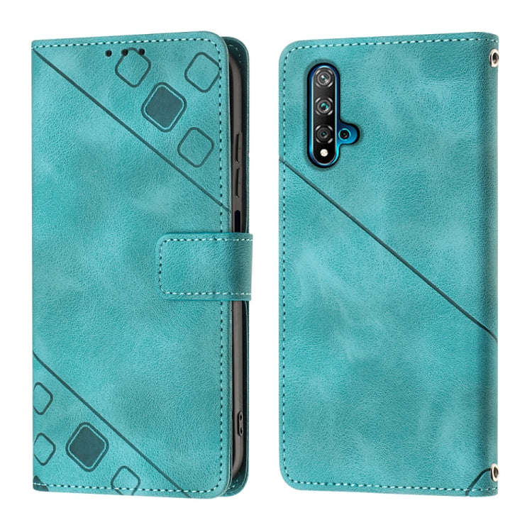 For Huawei nova 5T / Honor 20 Skin-feel Embossed Leather Phone Case(Green)