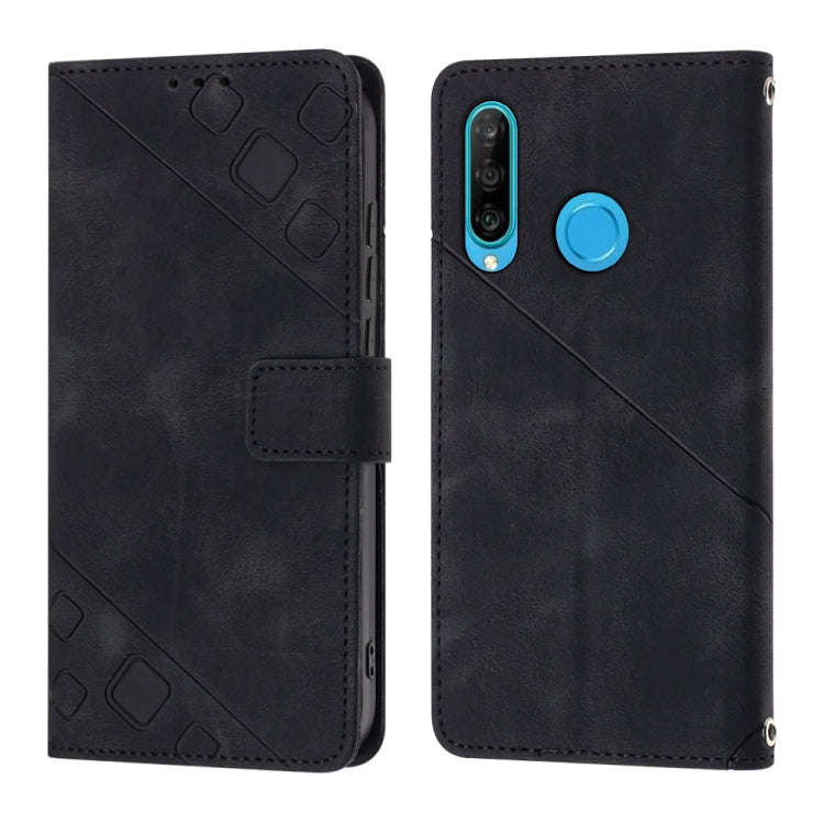 For Huawei P30 lite Skin-feel Embossed Leather Phone Case(Black)