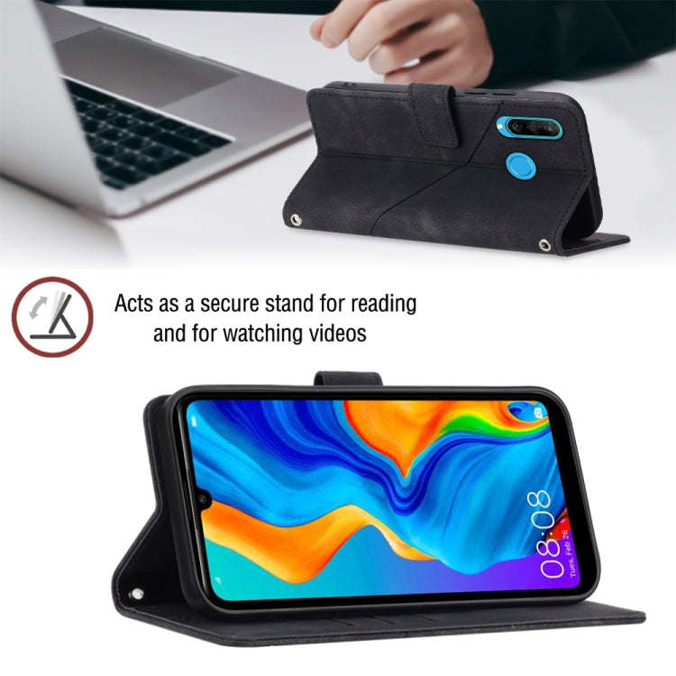 For Huawei P30 lite Skin-feel Embossed Leather Phone Case(Black)