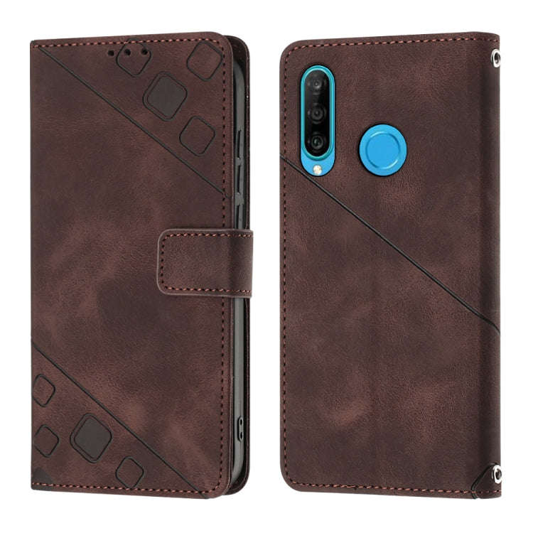 For Huawei P30 lite Skin-feel Embossed Leather Phone Case(Brown)