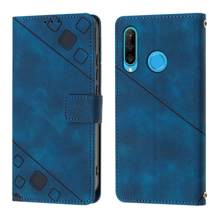 For Huawei P30 lite Skin-feel Embossed Leather Phone Case(Blue)