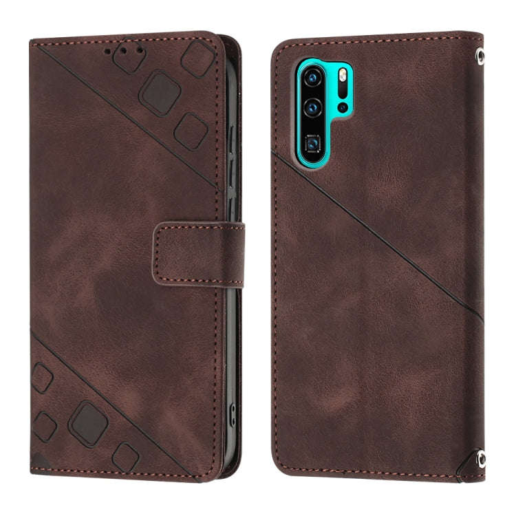 For Huawei P30 Pro Skin-feel Embossed Leather Phone Case(Brown)