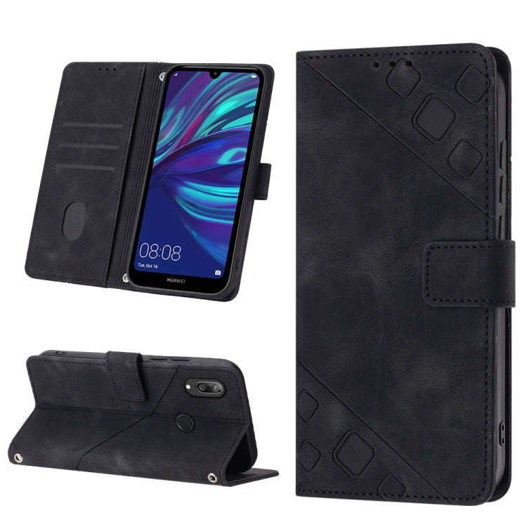 For Huawei Y7 2019 / Enjoy 9 Skin-feel Embossed Leather Phone Case(Black)
