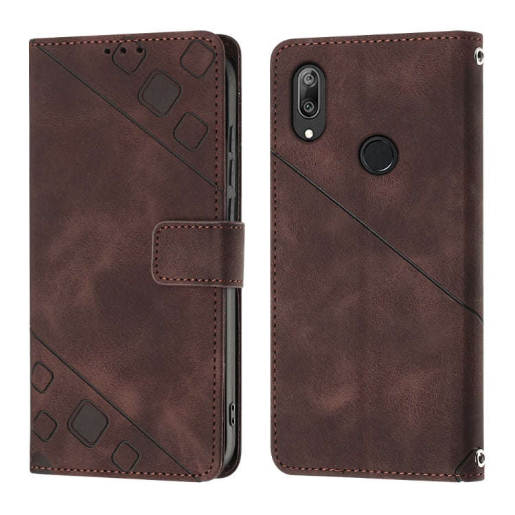 For Huawei Y7 2019 / Enjoy 9 Skin-feel Embossed Leather Phone Case(Brown)