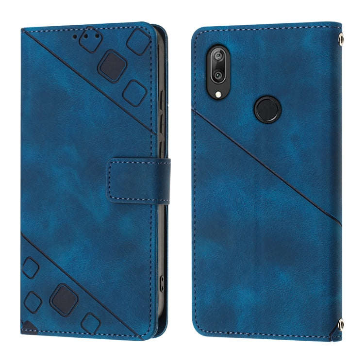 For Huawei Y7 2019 / Enjoy 9 Skin-feel Embossed Leather Phone Case(Blue)