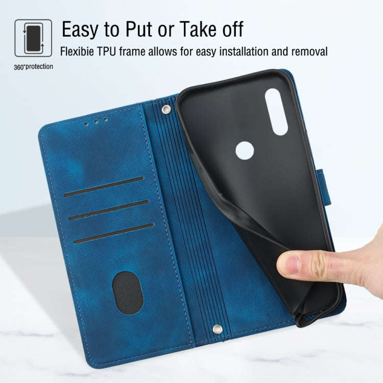 For Huawei Y7 2019 / Enjoy 9 Skin-feel Embossed Leather Phone Case(Blue)