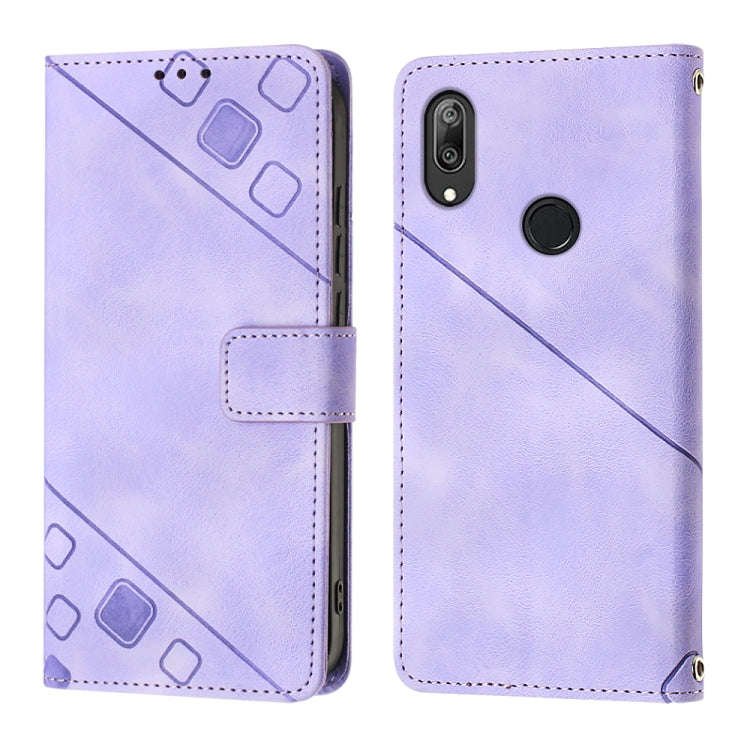 For Huawei Y7 2019 / Enjoy 9 Skin-feel Embossed Leather Phone Case(Light Purple)