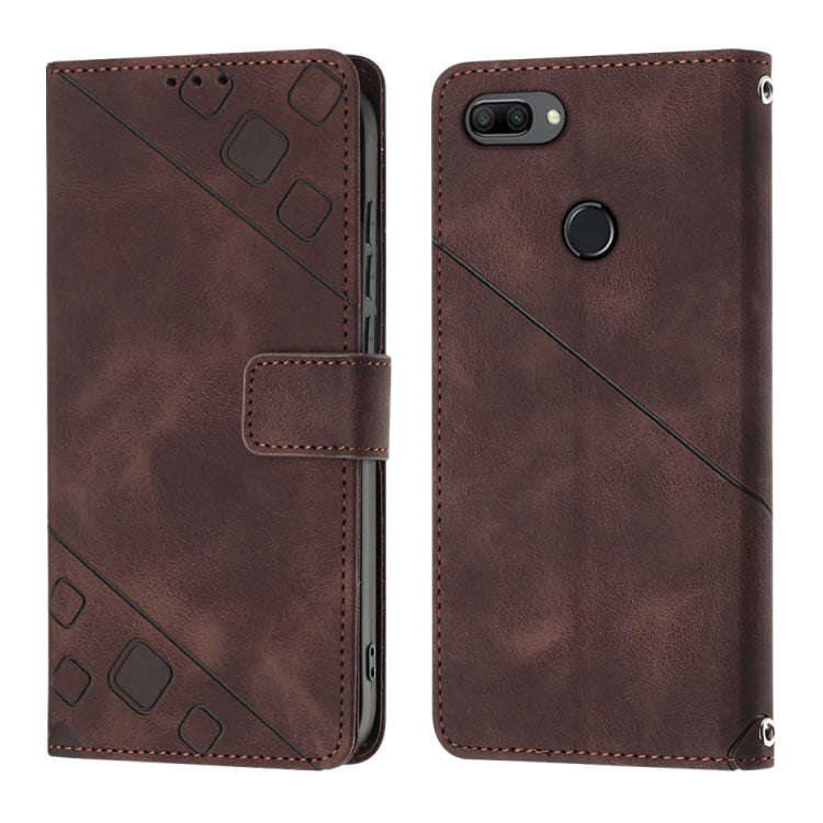 For Huawei Enjoy 7S/Honor 9 Lite/Honor 9i Skin-feel Embossed Leather Phone Case(Brown)
