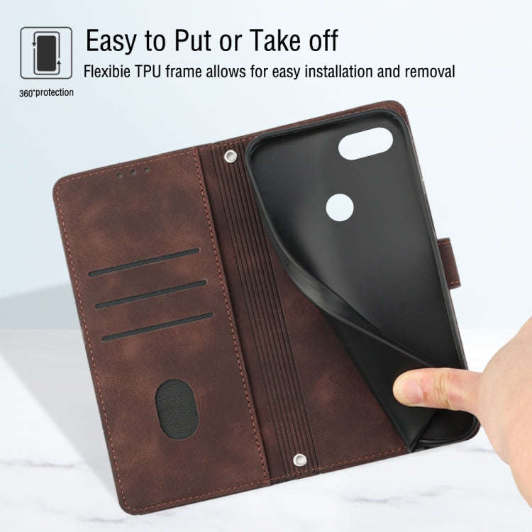 For Huawei Enjoy 7S/Honor 9 Lite/Honor 9i Skin-feel Embossed Leather Phone Case(Brown)