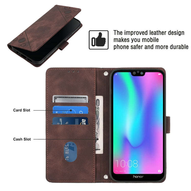 For Huawei Enjoy 7S/Honor 9 Lite/Honor 9i Skin-feel Embossed Leather Phone Case(Brown)