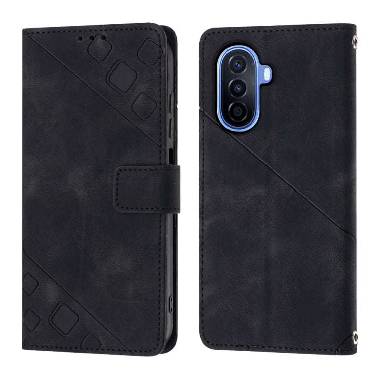 For Huawei Enjoy 50 / nova Y70 Plus Global Skin-feel Embossed Leather Phone Case(Black)