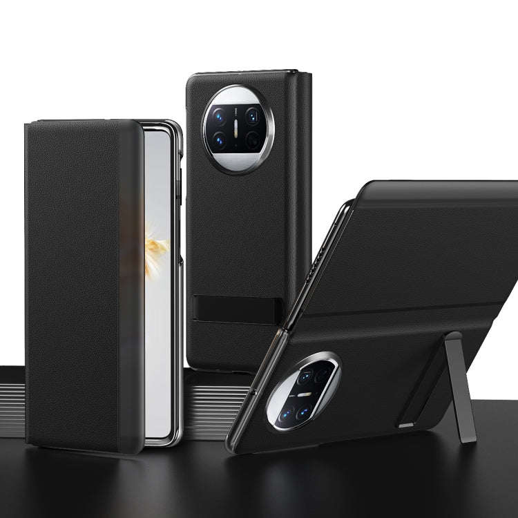 For Huawei Mate X3 Leather All-inclusive Phone Case with Holder(Black)