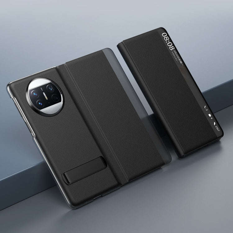 For Huawei Mate X3 Leather All-inclusive Phone Case with Holder(Black)