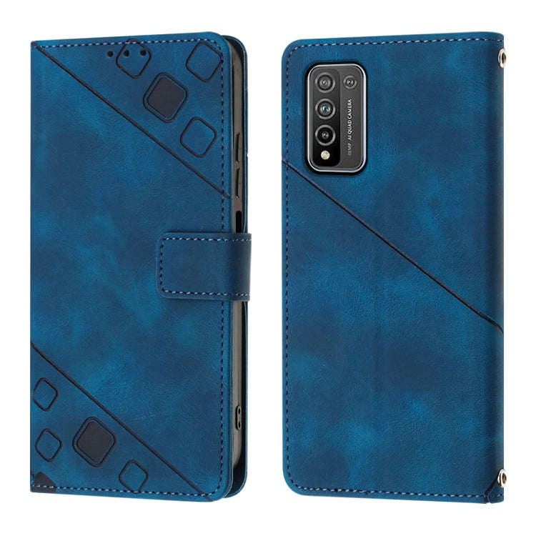 For Honor 10X Lite Skin-feel Embossed Leather Phone Case(Blue)