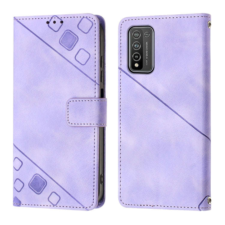 For Honor 10X Lite Skin-feel Embossed Leather Phone Case(Light Purple)