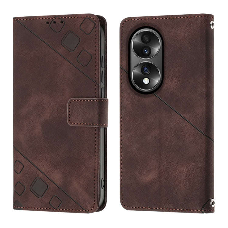 For Honor 70 Skin-feel Embossed Leather Phone Case(Brown)