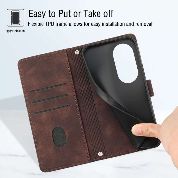 For Honor 70 Skin-feel Embossed Leather Phone Case(Brown)