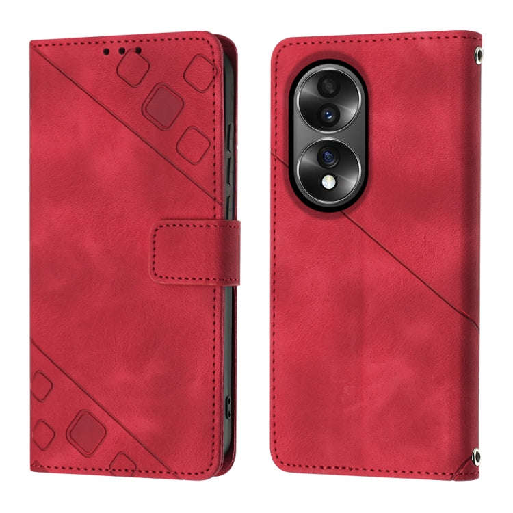 For Honor 70 Skin-feel Embossed Leather Phone Case(Red)