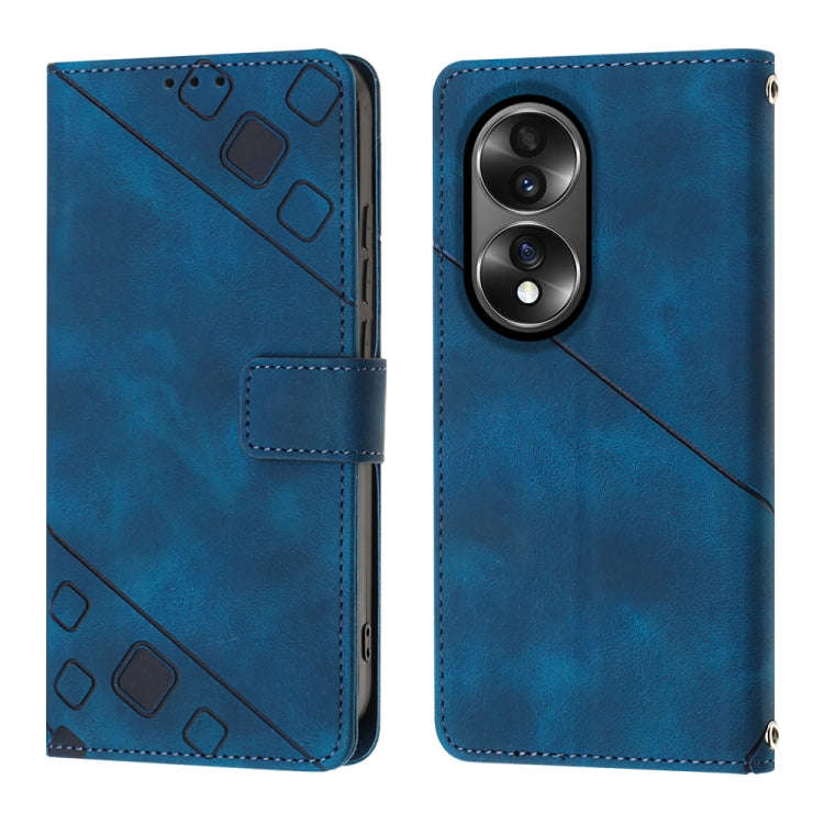 For Honor 70 Skin-feel Embossed Leather Phone Case(Blue)