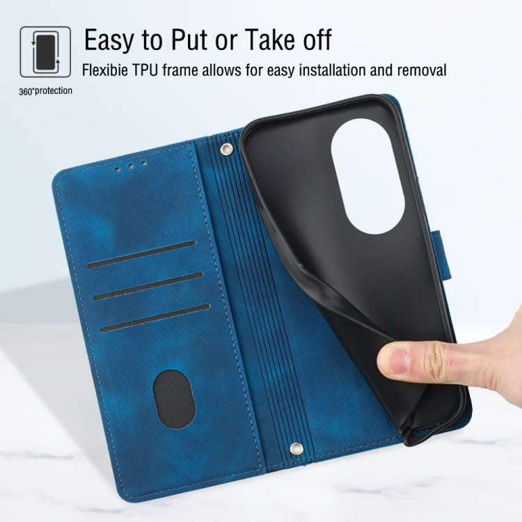 For Honor 70 Skin-feel Embossed Leather Phone Case(Blue)