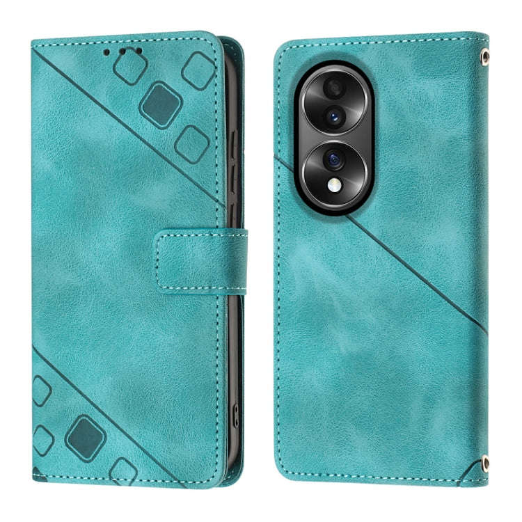 For Honor 70 Skin-feel Embossed Leather Phone Case(Green)