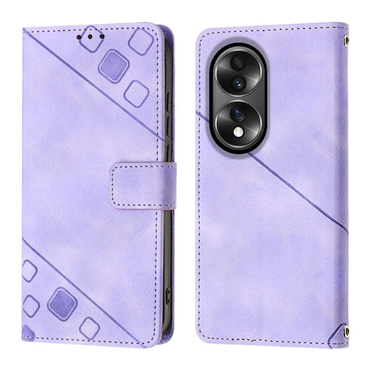 For Honor 70 Skin-feel Embossed Leather Phone Case(Light Purple)