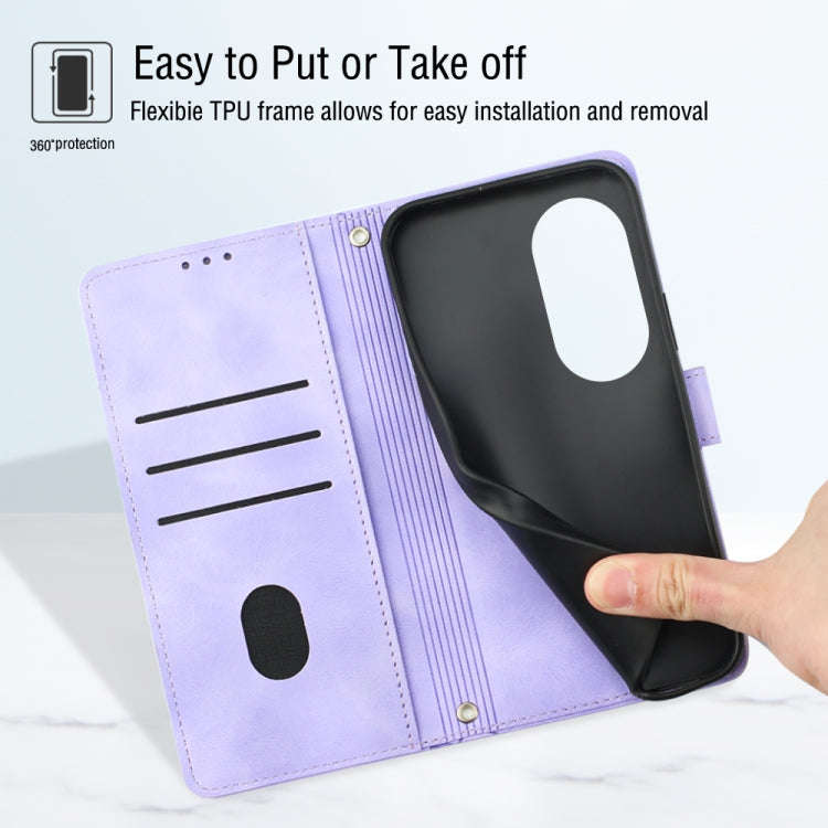 For Honor 70 Skin-feel Embossed Leather Phone Case(Light Purple)