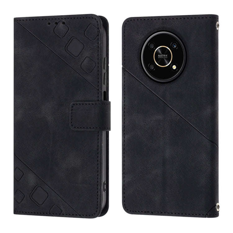 For Honor Magic4 Lite/X30/X9 4G/5G/X40 GT Skin-feel Embossed Leather Phone Case(Black)