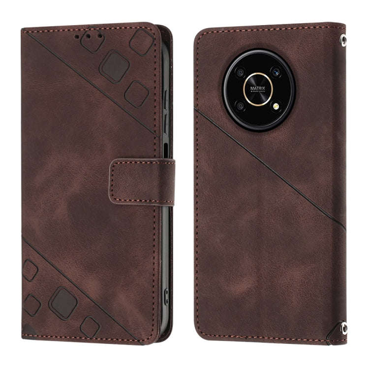 For Honor Magic4 Lite/X30/X9 4G/5G/X40 GT Skin-feel Embossed Leather Phone Case(Brown)