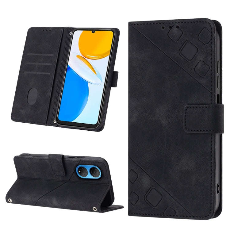 For Honor X7 4G/Play 30 Plus Skin-feel Embossed Leather Phone Case(Black)