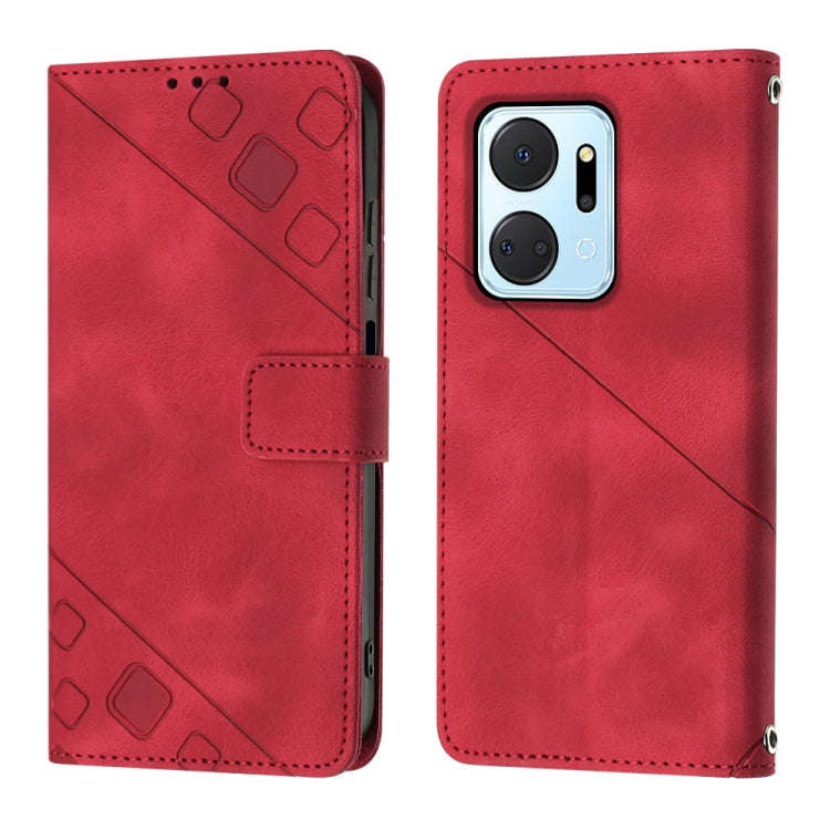 For Honor X7a 4G Global Skin-feel Embossed Leather Phone Case(Red)