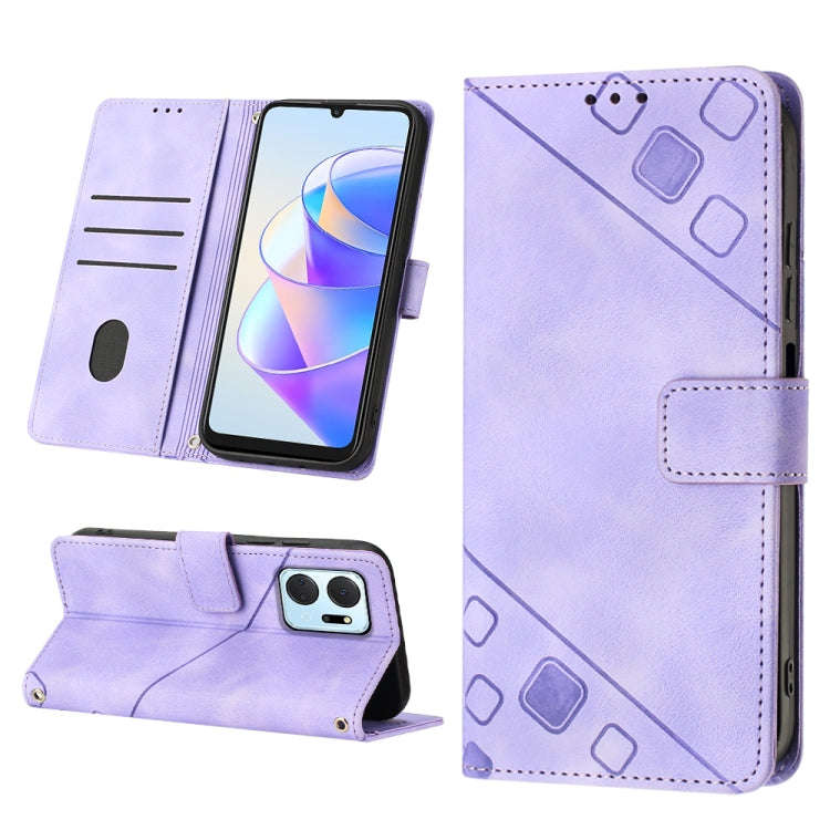 For Honor X7a 4G Global Skin-feel Embossed Leather Phone Case(Light Purple)