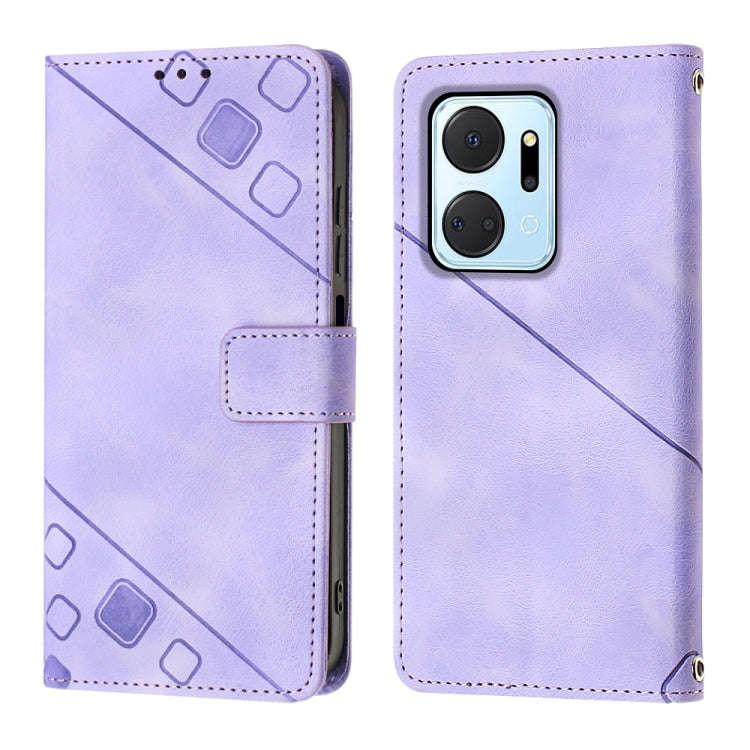 For Honor X7a 4G Global Skin-feel Embossed Leather Phone Case(Light Purple)