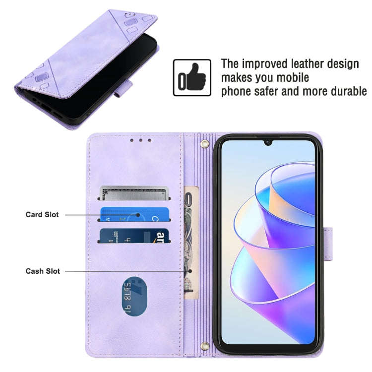 For Honor X7a 4G Global Skin-feel Embossed Leather Phone Case(Light Purple)