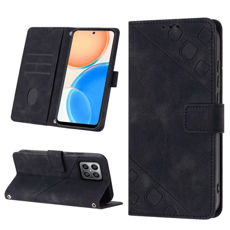 For Honor X8 4G Skin-feel Embossed Leather Phone Case(Black)