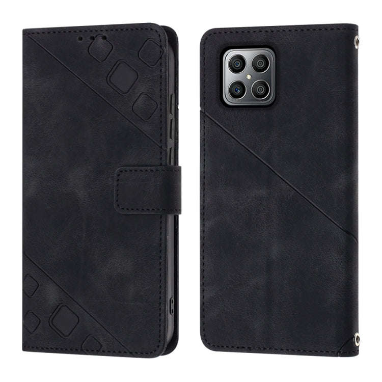 For Honor X8 4G Skin-feel Embossed Leather Phone Case(Black)