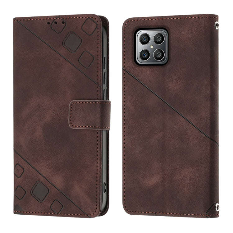 For Honor X8 4G Skin-feel Embossed Leather Phone Case(Brown)