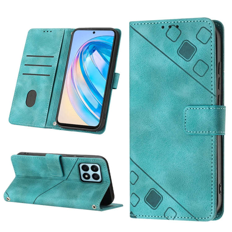 For Honor X8a 4G Global Skin-feel Embossed Leather Phone Case(Green)