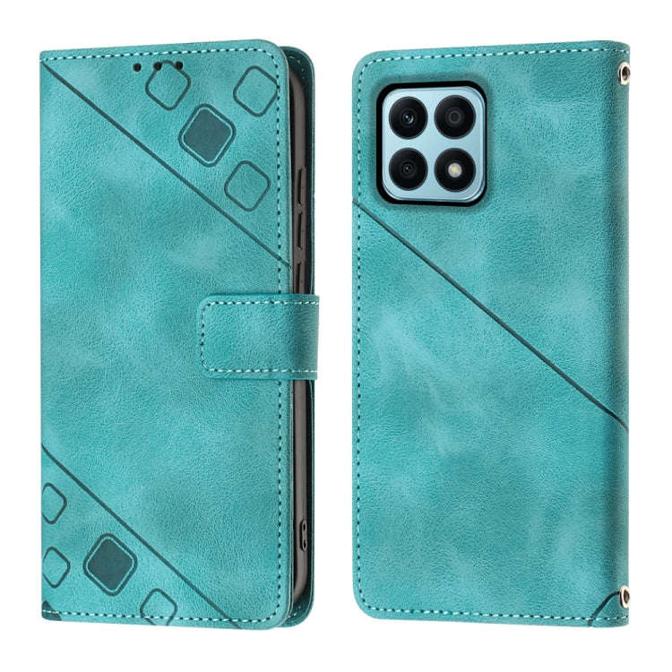 For Honor X8a 4G Global Skin-feel Embossed Leather Phone Case(Green)