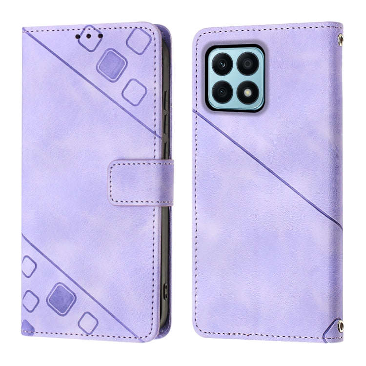 For Honor X8a 4G Global Skin-feel Embossed Leather Phone Case(Light Purple)