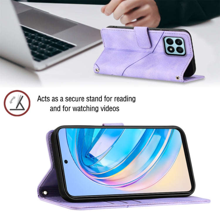 For Honor X8a 4G Global Skin-feel Embossed Leather Phone Case(Light Purple)