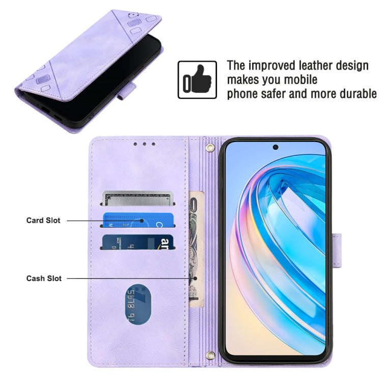 For Honor X8a 4G Global Skin-feel Embossed Leather Phone Case(Light Purple)