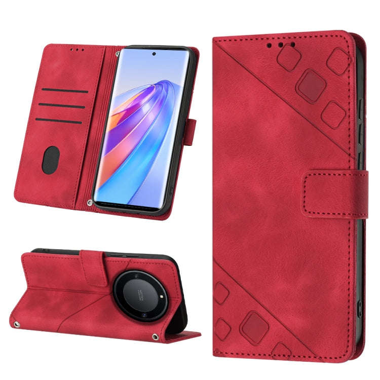 For Honor X9a 5G/Magic5 Lite Skin-feel Embossed Leather Phone Case(Red)