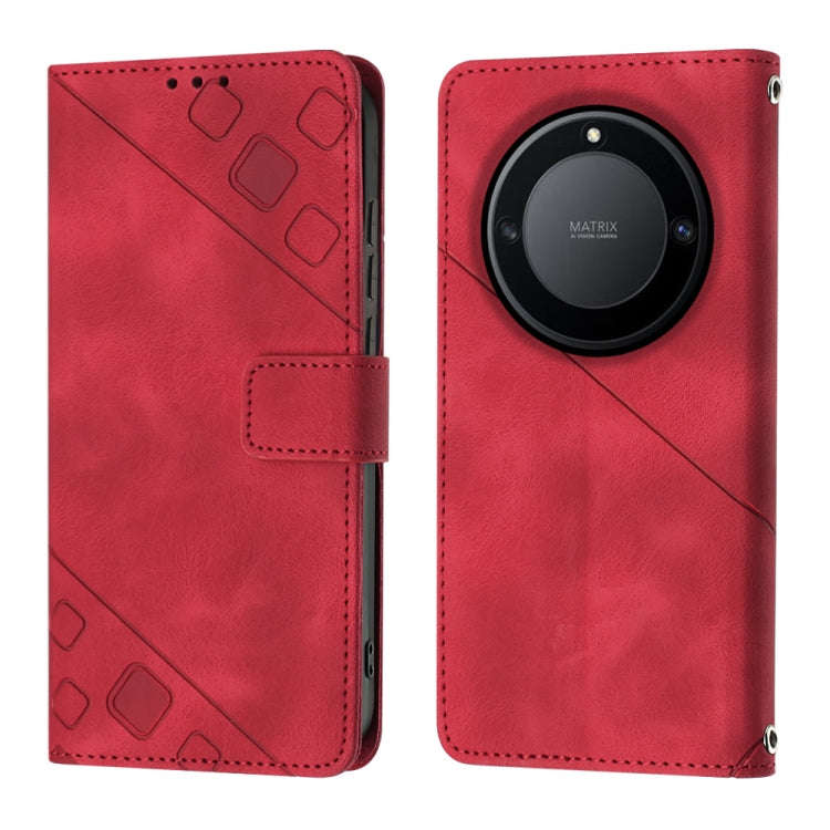 For Honor X9a 5G/Magic5 Lite Skin-feel Embossed Leather Phone Case(Red)
