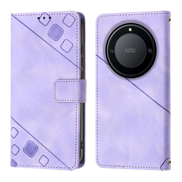 For Honor X9a 5G/Magic5 Lite Skin-feel Embossed Leather Phone Case(Light Purple)