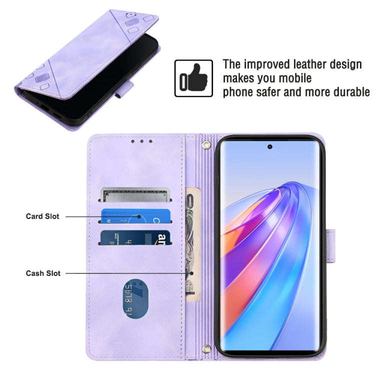 For Honor X9a 5G/Magic5 Lite Skin-feel Embossed Leather Phone Case(Light Purple)