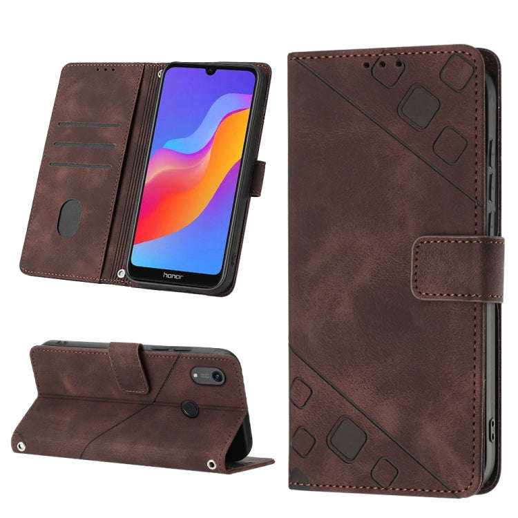 Skin-feel Embossed Leather Phone Case For Honor 8A/Y6 Pro 2019/Play 8A/8A Pro/8A 2020/8A Prime/Hu...