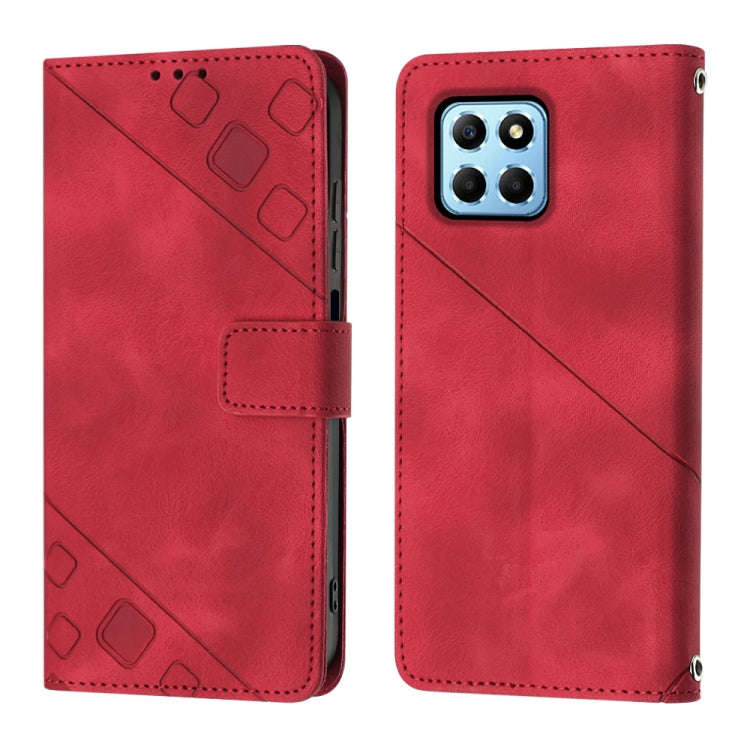 For Honor X6 / X8 5G Skin-feel Embossed Leather Phone Case(Red)