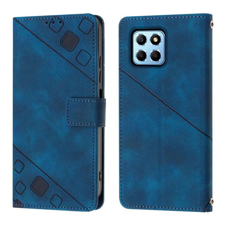 For Honor X6 / X8 5G Skin-feel Embossed Leather Phone Case(Blue)