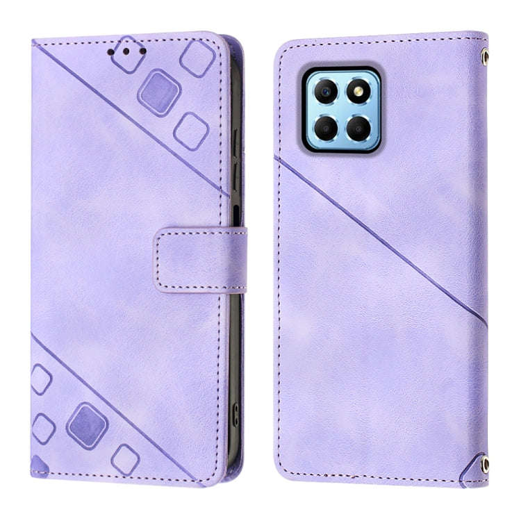 For Honor X6 / X8 5G Skin-feel Embossed Leather Phone Case(Light Purple)